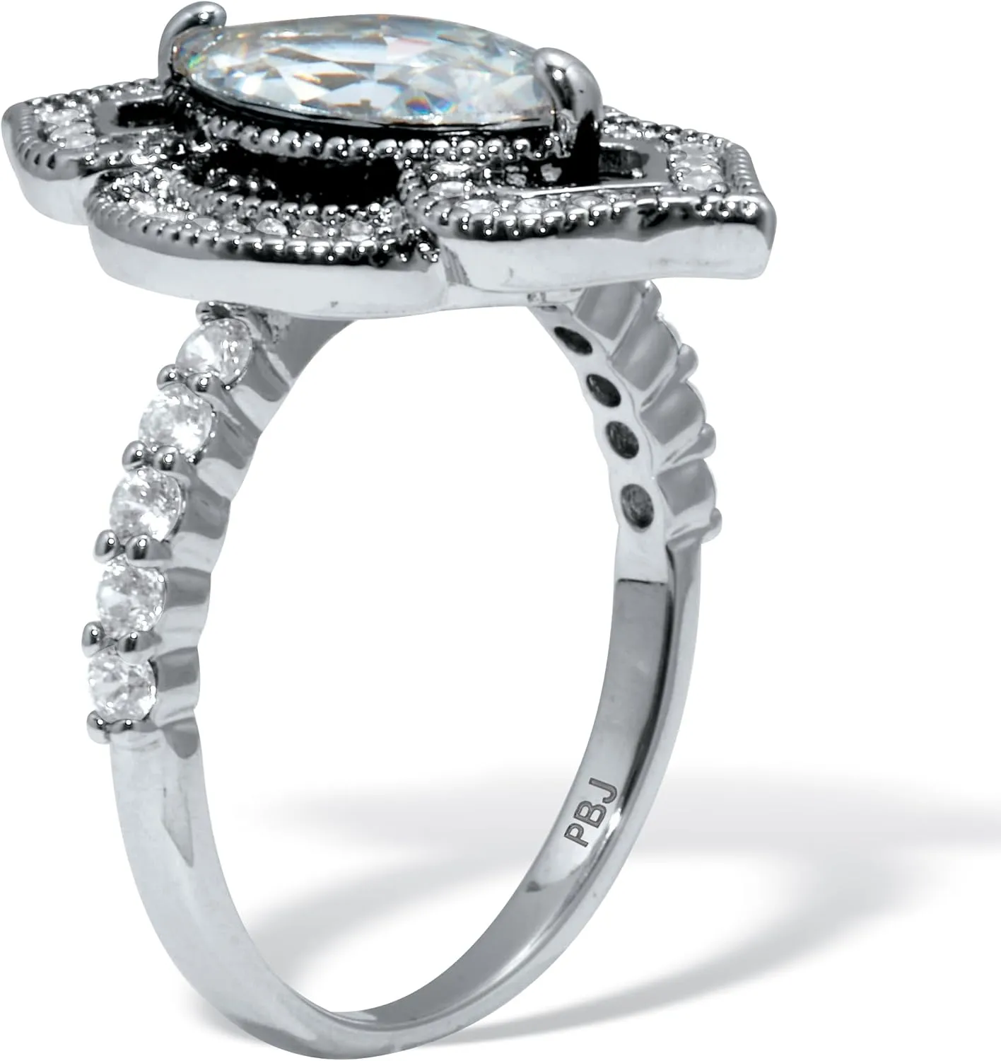 PalmBeach Platinum-plated Antiqued Marquise Cut Cubic Zirconia Ring Sizes 6-10