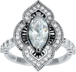 PalmBeach Platinum-plated Antiqued Marquise Cut Cubic Zirconia Ring Sizes 6-10