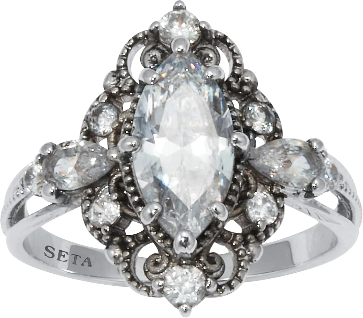 PalmBeach Platinum-plated Marquise Cut Cubic Zirconia Ring Sizes 6-10