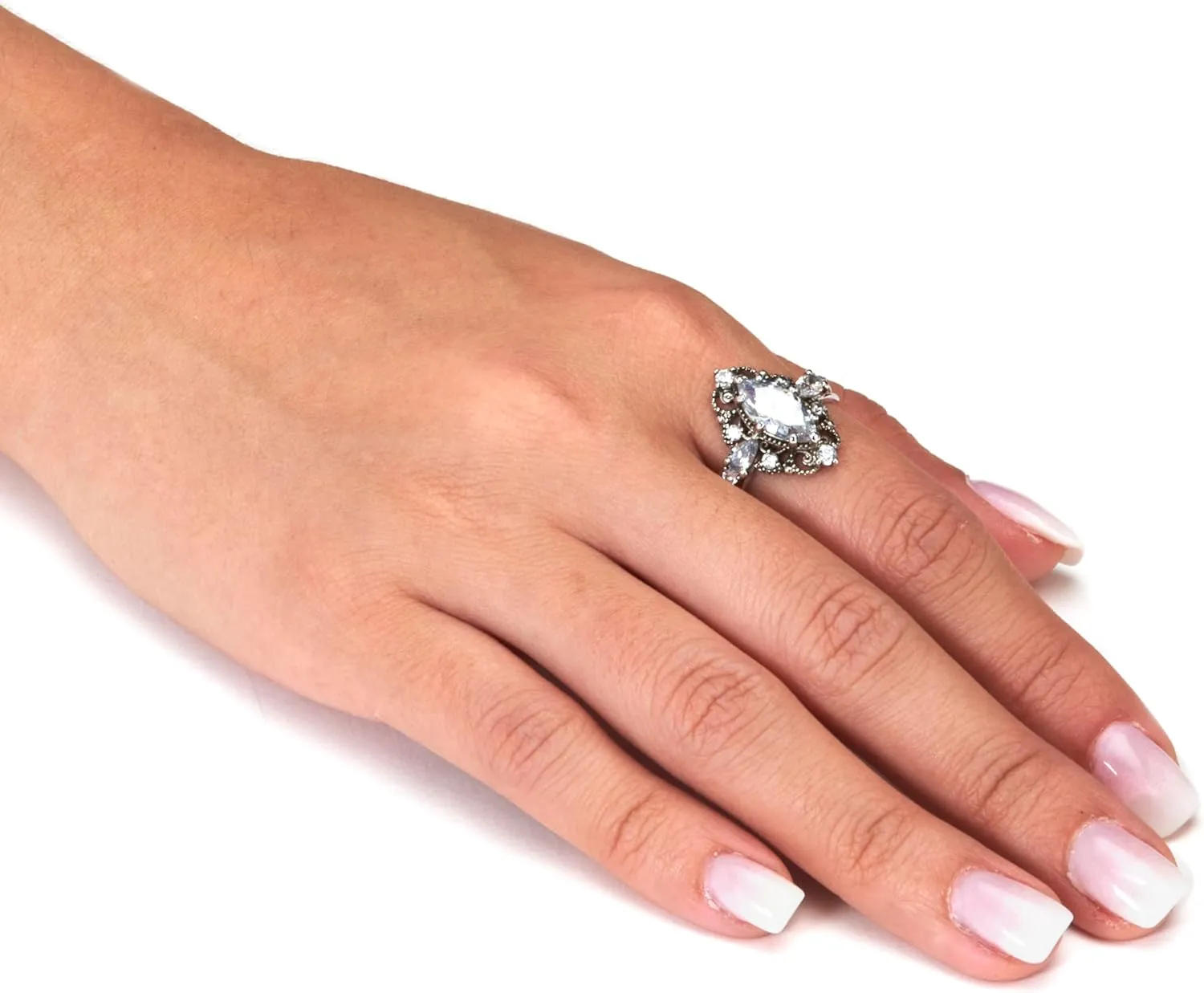 PalmBeach Platinum-plated Marquise Cut Cubic Zirconia Ring Sizes 6-10