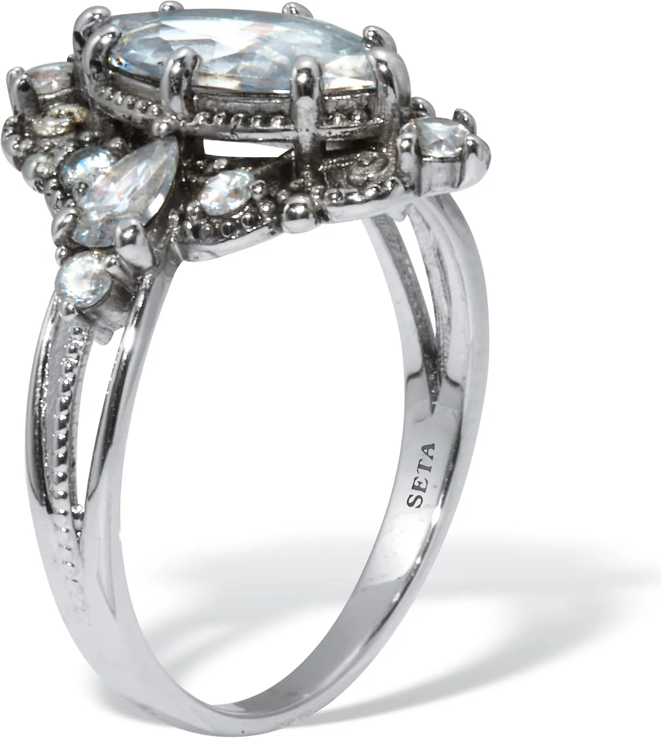 PalmBeach Platinum-plated Marquise Cut Cubic Zirconia Ring Sizes 6-10