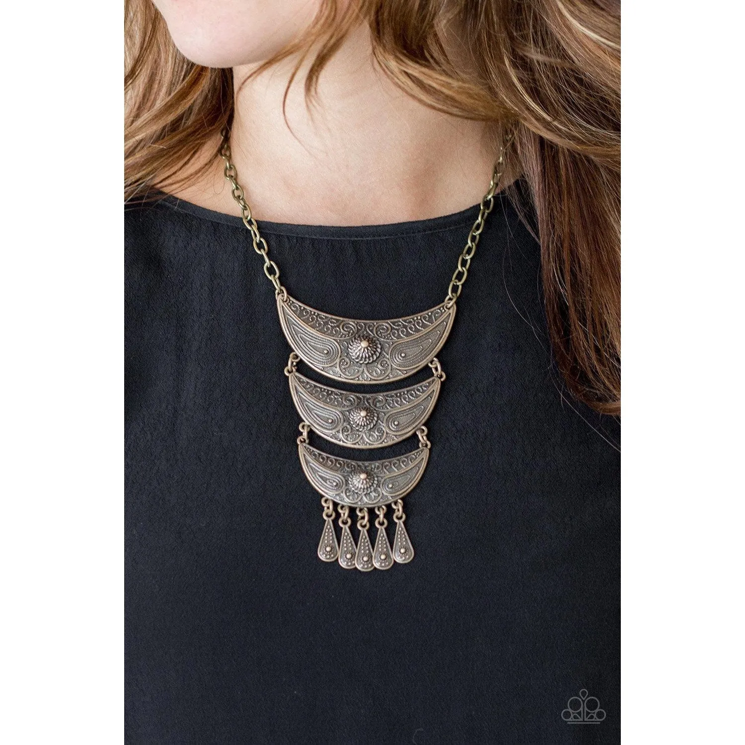 Paparazzi Go STEER-Crazy Brass Necklace & Earrings Set