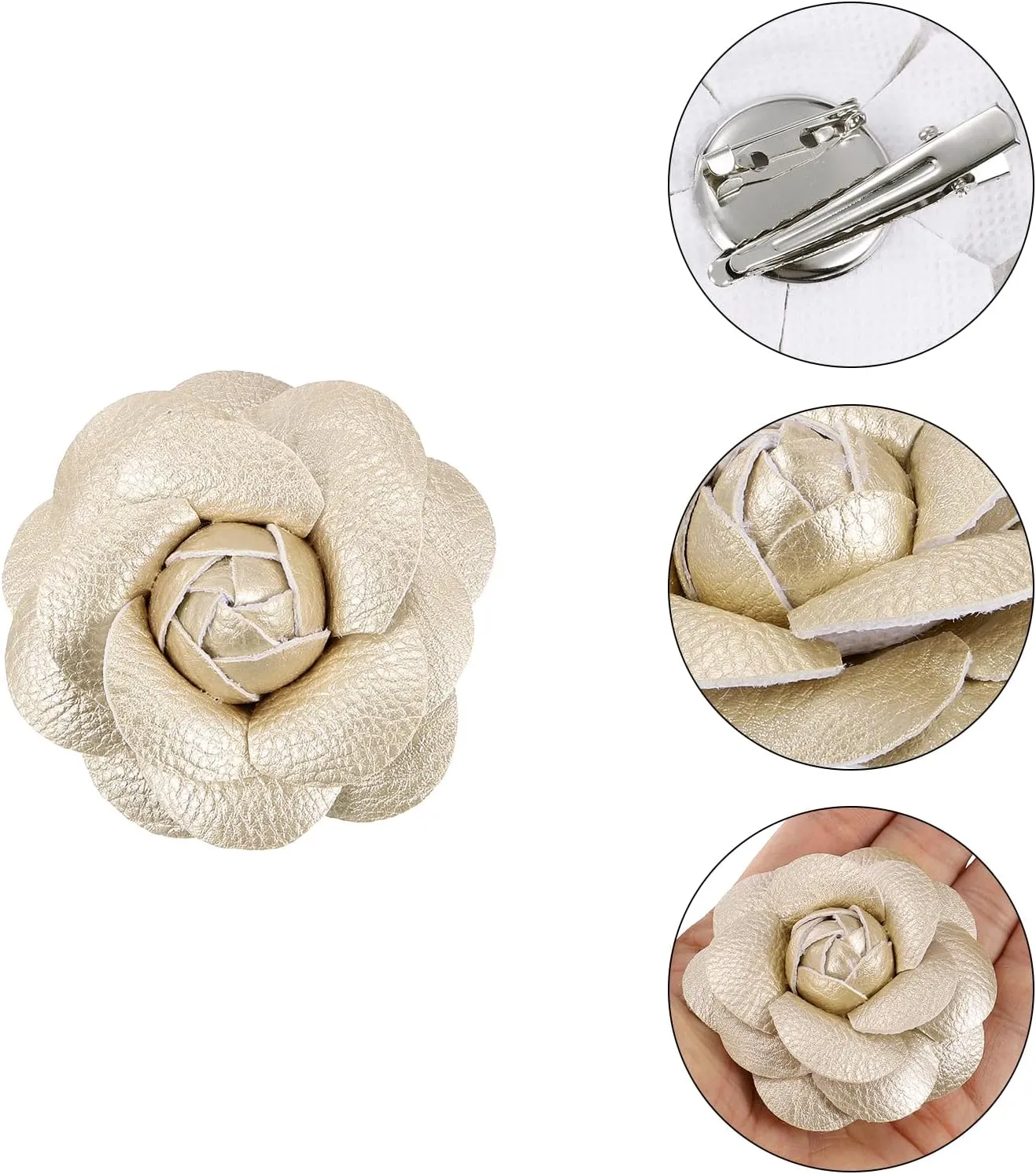 PATIKIL Flower Hair Clips, Camellia Hairpin Floral Brooches Pin Handmade Leather Flower Brooch for Lady Bridal Women Hat Dress