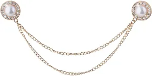 Pearl Brooch Pins Hanging Chain Lapel Pin for Men Suits Rhinestone Brooch Pin Tassel Chain Brooches Collar Pins Pearl Accessories for Men Women Dress Suit Shirt Collar Chains
