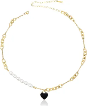 Pearl Choker Necklaces for Women Faux Pearl Necklace 18K Gold Plated/Stainless Steel Heart Necklace