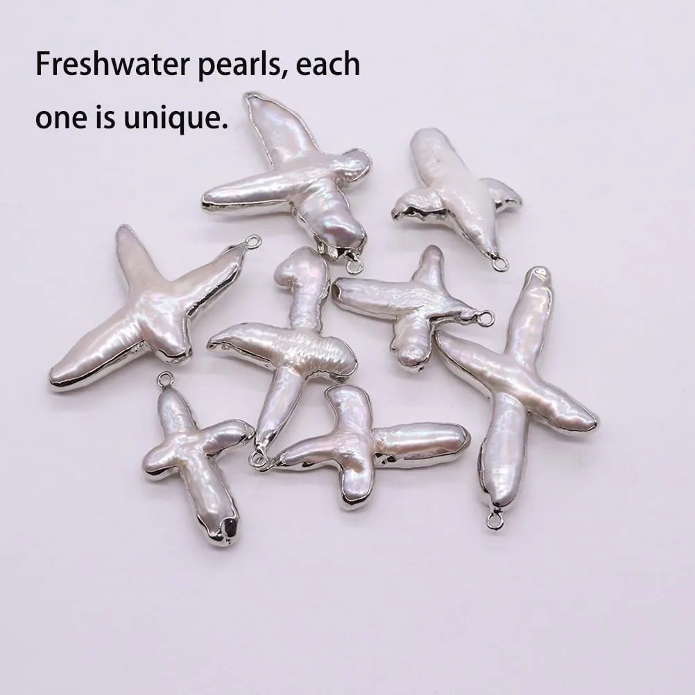 Pearl Cross Necklace for Women Freshwater Natural Chunky Baroque Pearl Necklaces Big Gold Cross Necklace Sideways Cross Christian Gifts for Women Men Trendy Jewelry