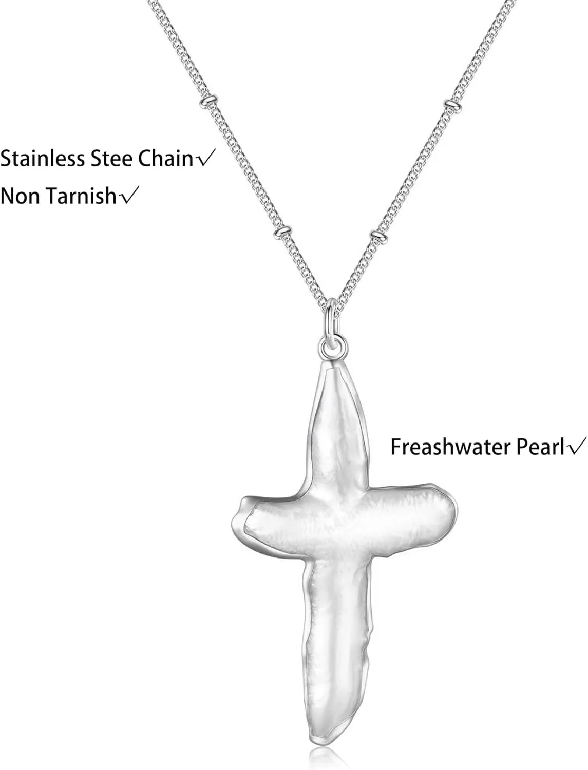 Pearl Cross Necklace for Women Freshwater Natural Chunky Baroque Pearl Necklaces Big Gold Cross Necklace Sideways Cross Christian Gifts for Women Men Trendy Jewelry