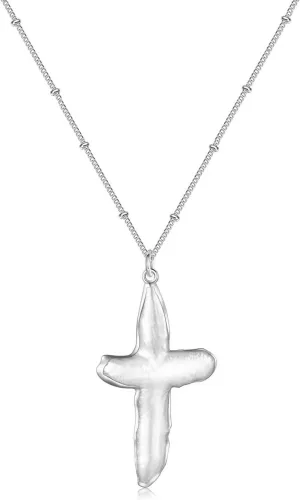 Pearl Cross Necklace for Women Freshwater Natural Chunky Baroque Pearl Necklaces Big Gold Cross Necklace Sideways Cross Christian Gifts for Women Men Trendy Jewelry