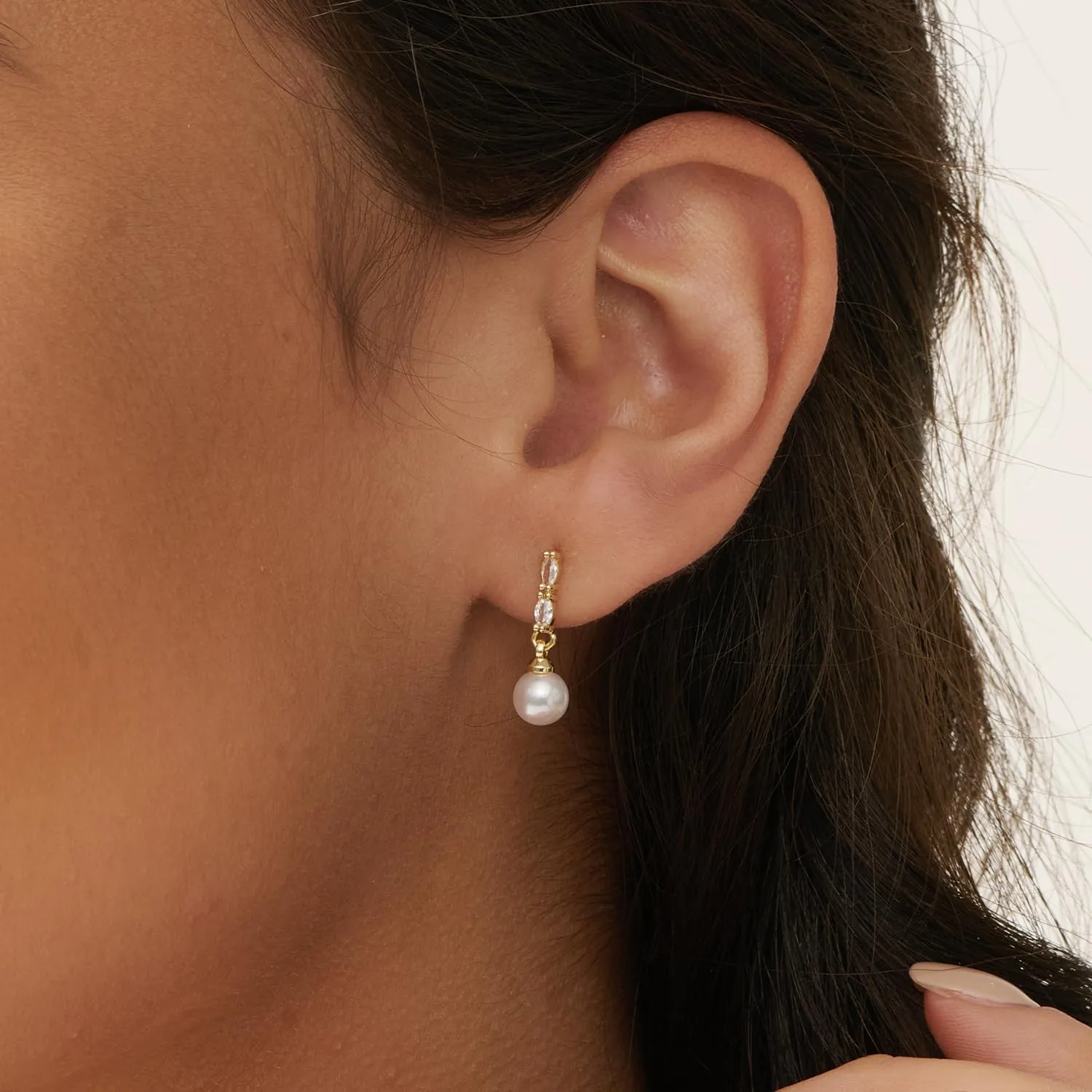 Pearl Earrings: 14k Gold-plated Cubic Zirconia Accented Pearl Drop Dangle Wedding Engagement Earrings For Women Bridal Bridesmaid