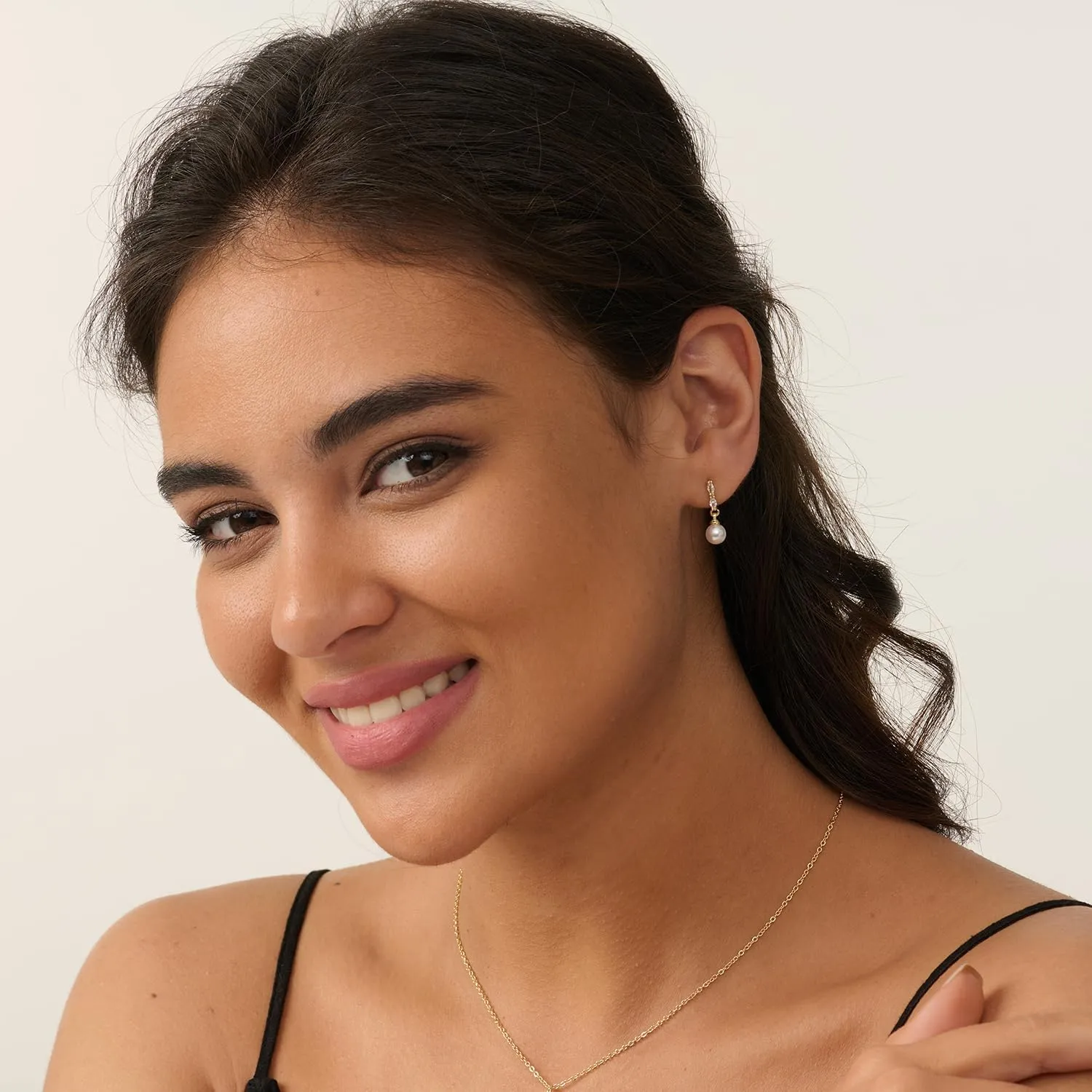 Pearl Earrings: 14k Gold-plated Cubic Zirconia Accented Pearl Drop Dangle Wedding Engagement Earrings For Women Bridal Bridesmaid