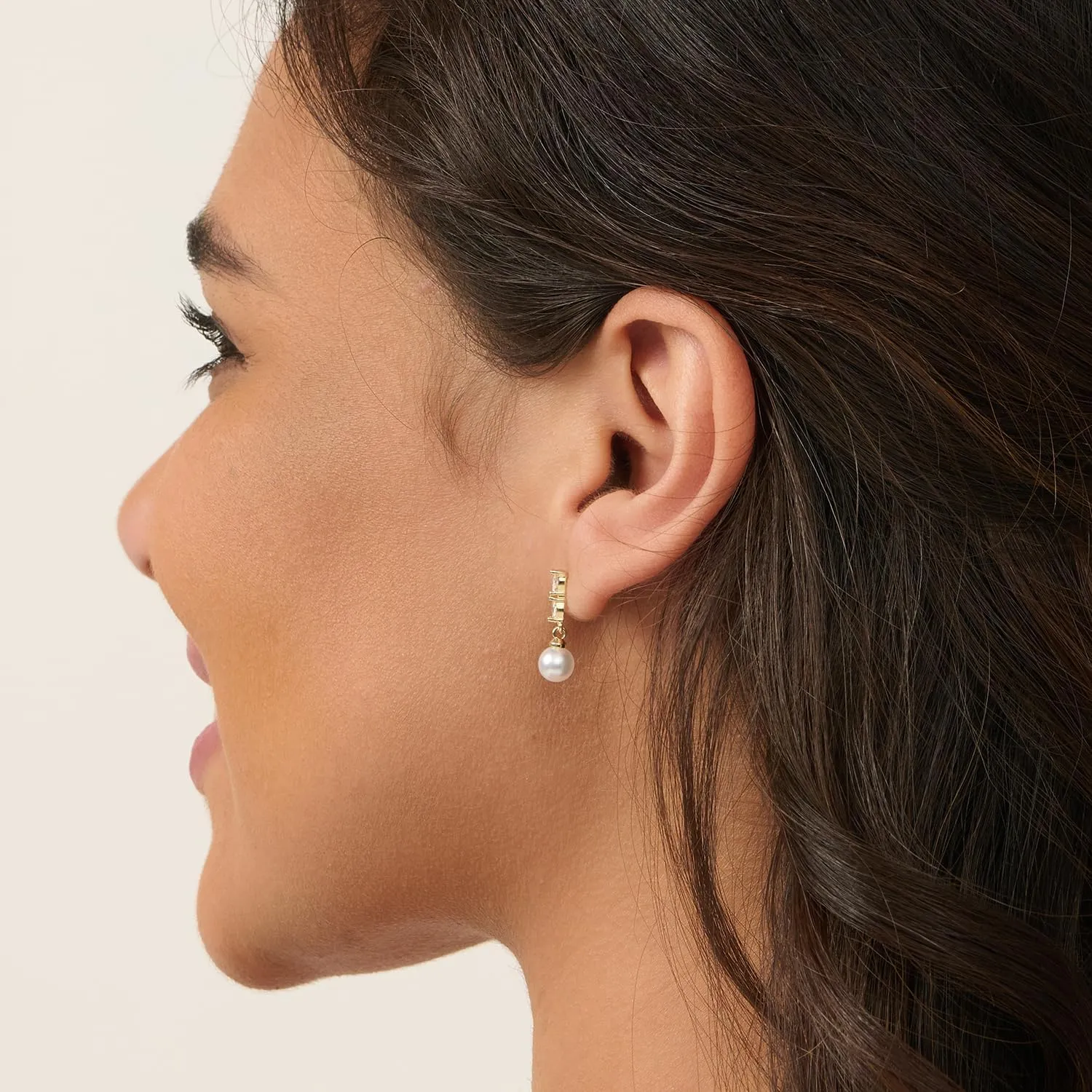 Pearl Earrings: 14k Gold-plated Cubic Zirconia Accented Pearl Drop Dangle Wedding Engagement Earrings For Women Bridal Bridesmaid