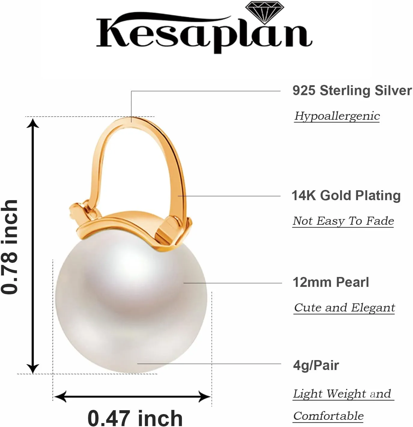 Pearl Earrings for Women 14K Gold Plated Hypoallergenic Pearl Earrings 5A Cubic Zirconia Dangle Earrings Elegant Jewelry