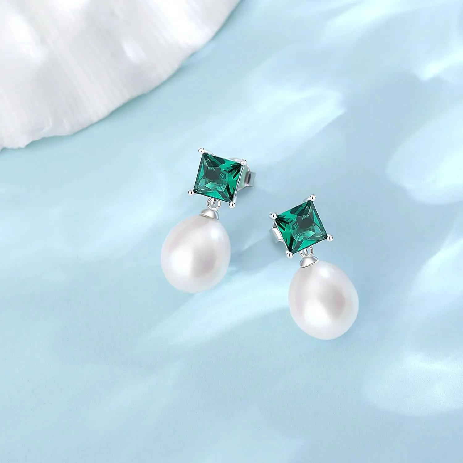 Pearl Earrings, Freshwater/Saltwater Cultured Baroque Pearls, 925 Sterling Silver Drop & Dangle Earrings, Gem Quality CZ Birthstone, Anniversary Birthday Jewelry Gifts for Women
