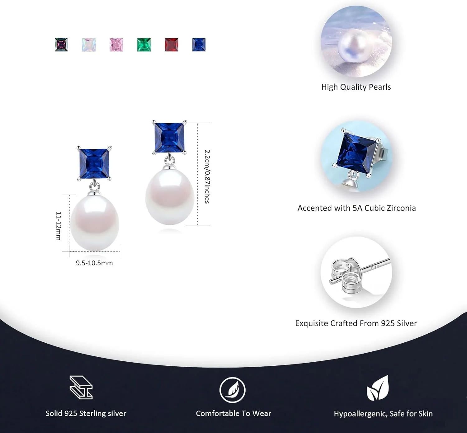 Pearl Earrings, Freshwater/Saltwater Cultured Baroque Pearls, 925 Sterling Silver Drop & Dangle Earrings, Gem Quality CZ Birthstone, Anniversary Birthday Jewelry Gifts for Women