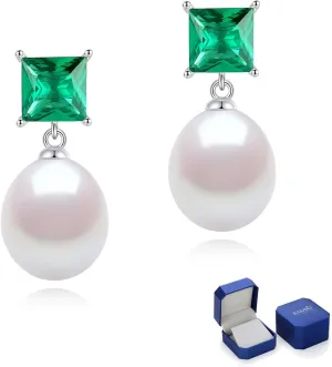 Pearl Earrings, Freshwater/Saltwater Cultured Baroque Pearls, 925 Sterling Silver Drop & Dangle Earrings, Gem Quality CZ Birthstone, Anniversary Birthday Jewelry Gifts for Women