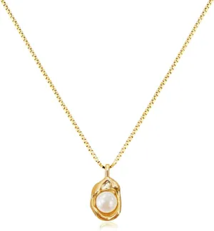 Pearl Necklace 14K Gold Plated Pendant with 6mm Freshwater Pearl Necklaces Gift for Women (055)