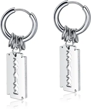 PEAS Punk Jewelry Razor Earrings Stainless Steel Blade Huggie Hoop Earrings