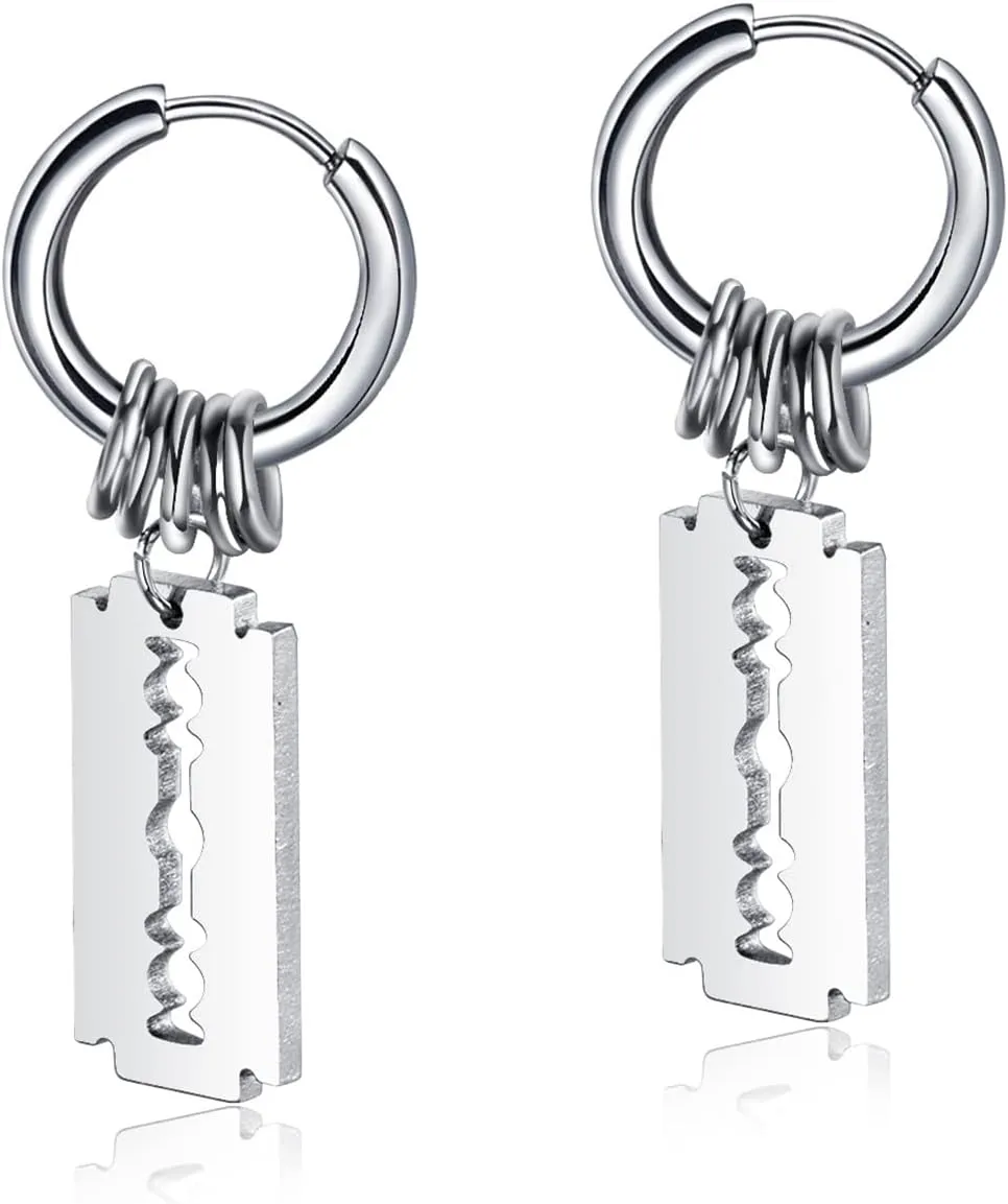 PEAS Punk Jewelry Razor Earrings Stainless Steel Blade Huggie Hoop Earrings