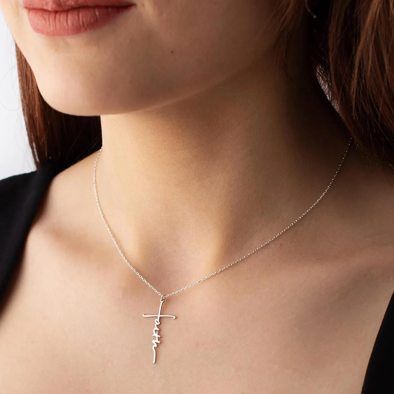 Personalized Cross Necklace for Women Silver Faith Cross Necklaces Jesus Jewelry Christian Gifts for Best Friends