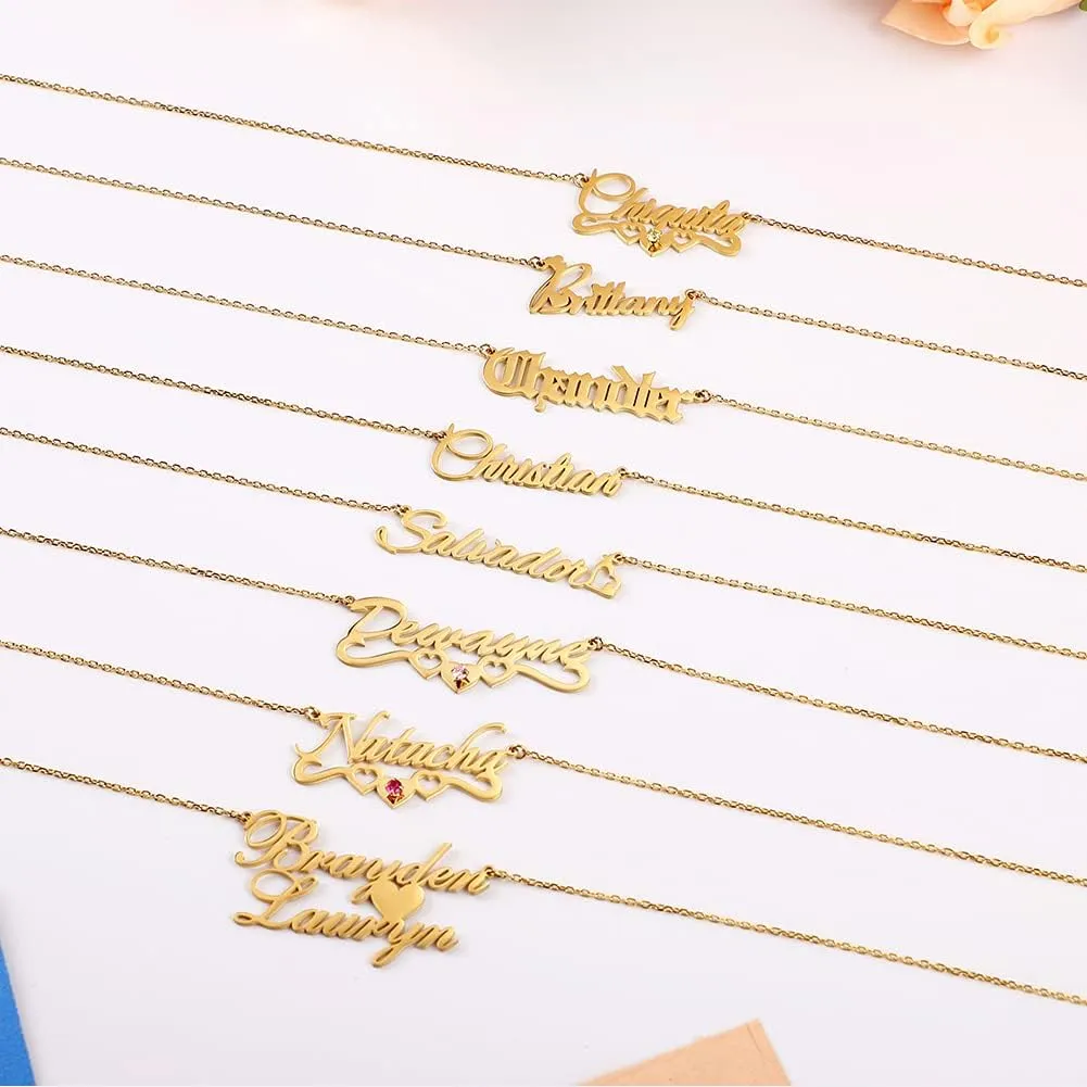 Personalized Name Necklace with Cuban/Figaro Chain, Dainty Customized Nameplate Necklaces for Women Men Custom Jewelry Christmas Birthday Gifts