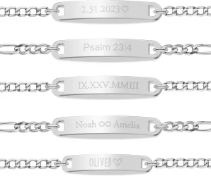 Personalized Sterling Silver/Stainless Steel Bar ID Bracelet - Custom Engraved Inspirational Words, Dates or Names- Adjustable - Gift Box Included - Elegant Jewelry for Anniversary, Birthday, Weddings