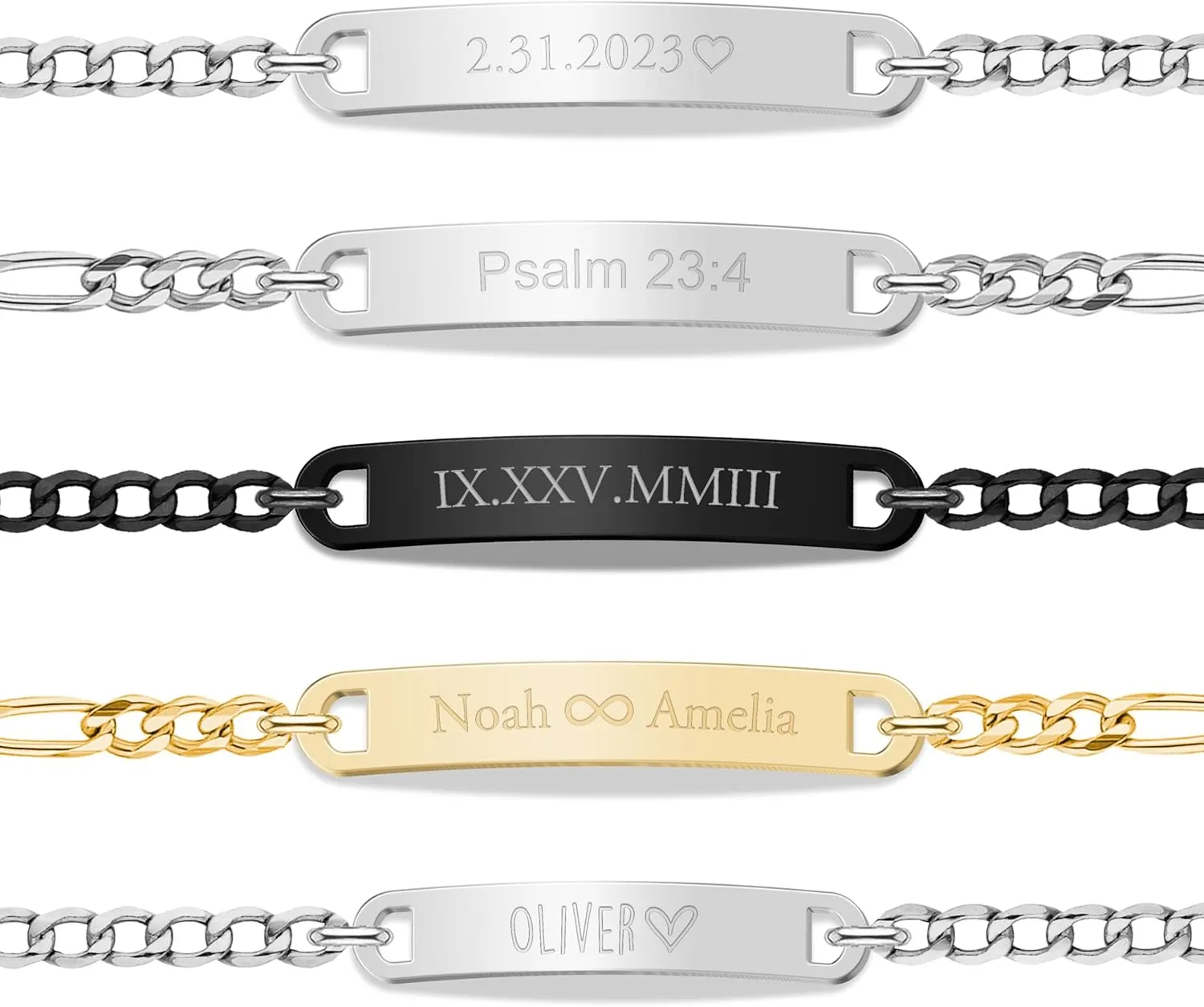 Personalized Sterling Silver/Stainless Steel Bar ID Bracelet - Custom Engraved Inspirational Words, Dates or Names- Adjustable - Gift Box Included - Elegant Jewelry for Anniversary, Birthday, Weddings