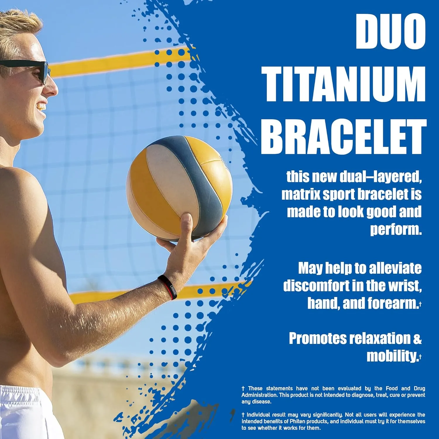 Phiten DUO Titanium Bracelet - Waterproof Sports Silicone Bracelet Wristband for Alternative Healing - Power Elastomer Zone with Micro Titanium Sphere