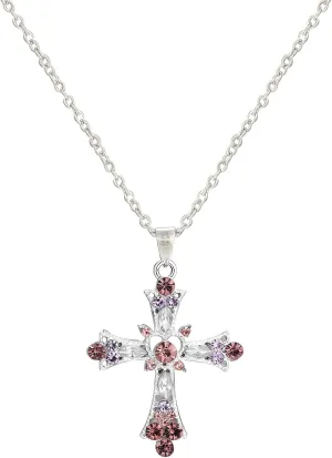Pink Crystal Cross Necklace for Women Gemstone Cr oss Necklace Punk Inlaid Zircon Cr oss Choker Necklaces