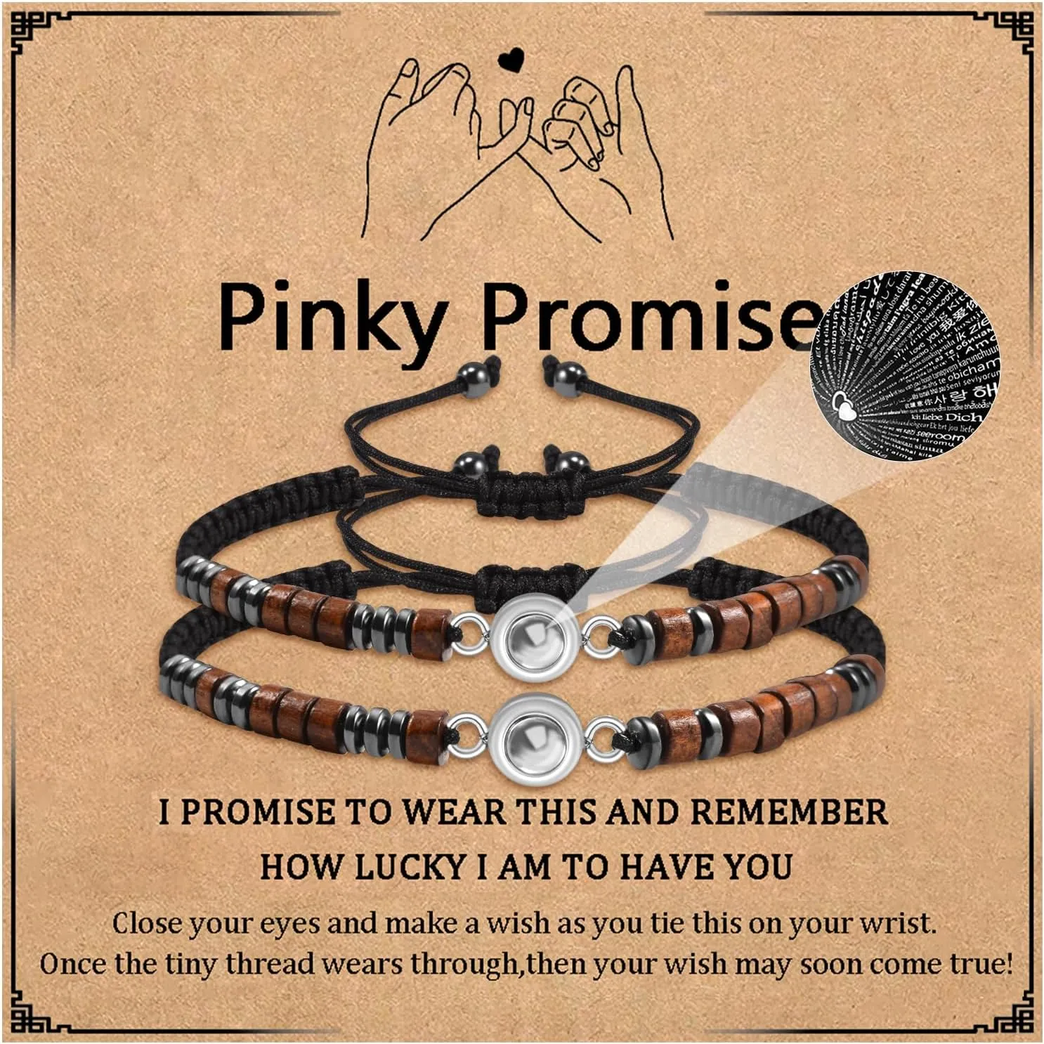 Pinky Promise Distance Matching Lovely Charm Bracelets Relationship Gifts for Mom and Daughter/Son Best Friends Couples Girlfriend Boyfriend Family Birthday Easter Baptism Gifts