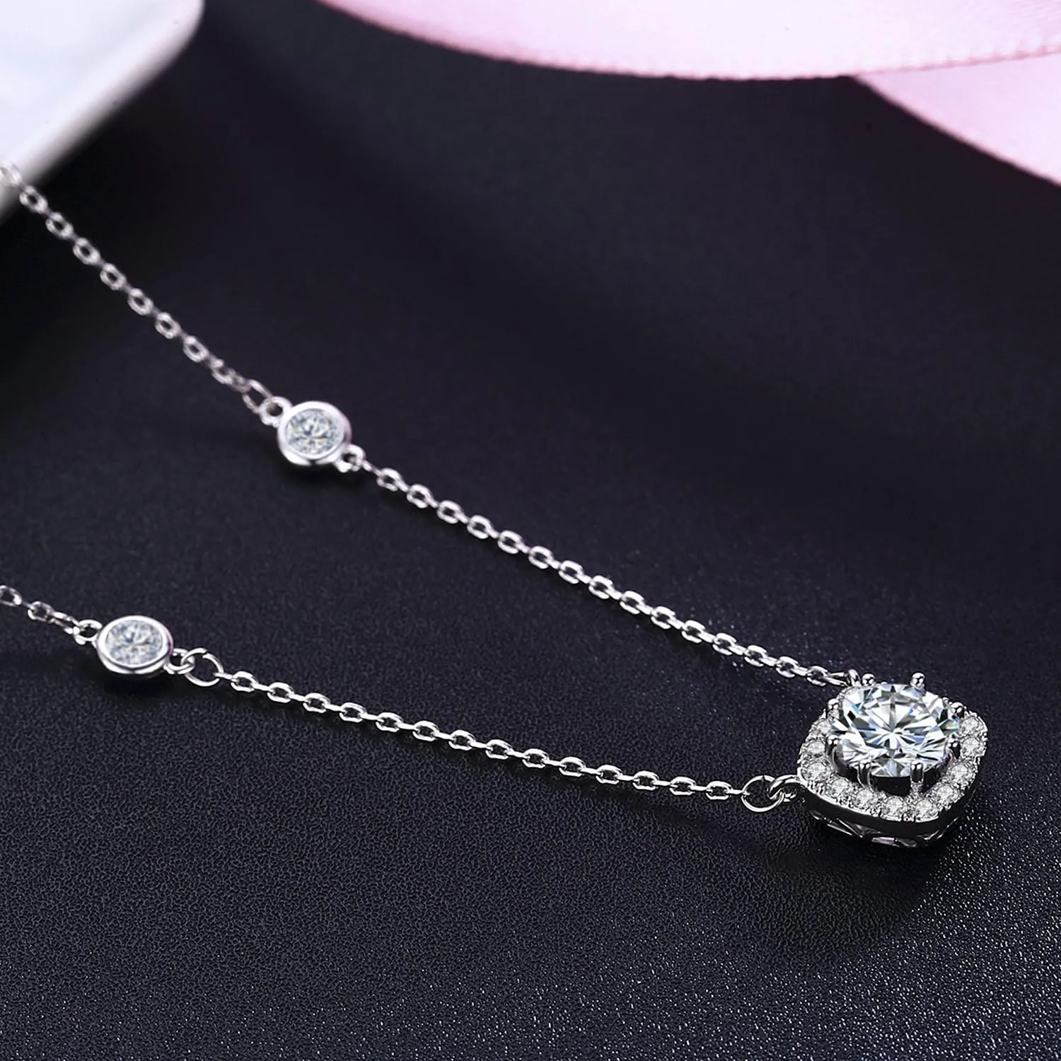 Platinum Plated Cubic Zirconia/Austrian Crystal Cushion Shape Halo Pendant Necklace/Earrings