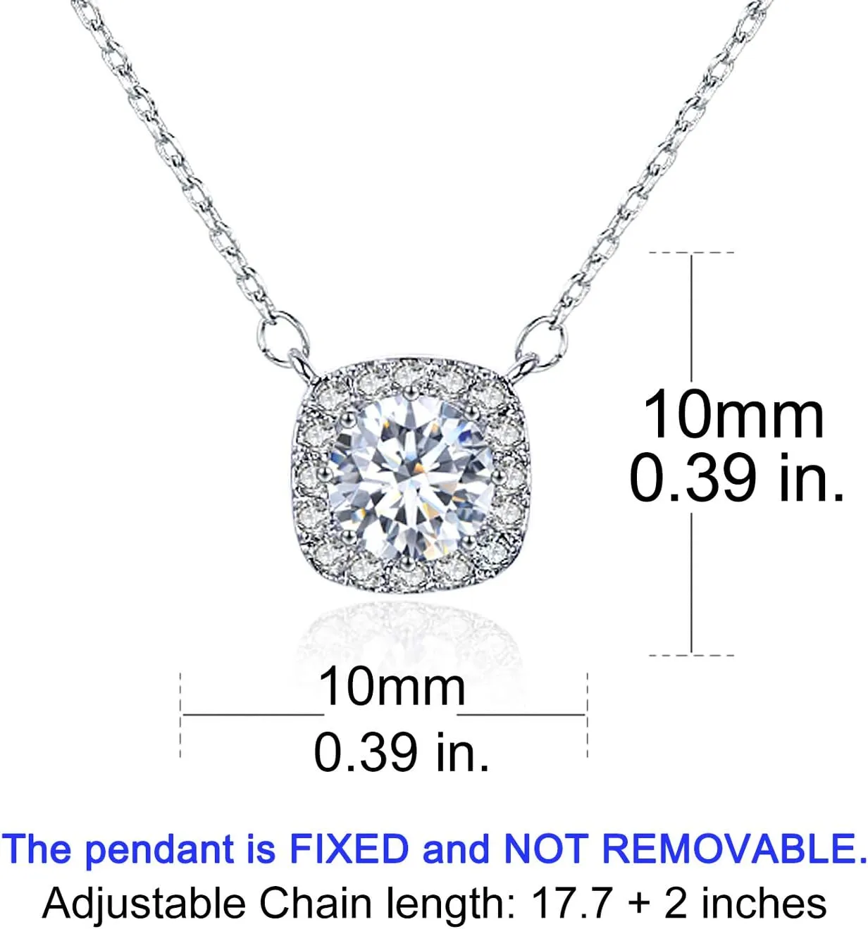 Platinum Plated Cubic Zirconia/Austrian Crystal Cushion Shape Halo Pendant Necklace/Earrings