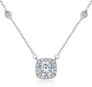 Platinum Plated Cubic Zirconia/Austrian Crystal Cushion Shape Halo Pendant Necklace/Earrings