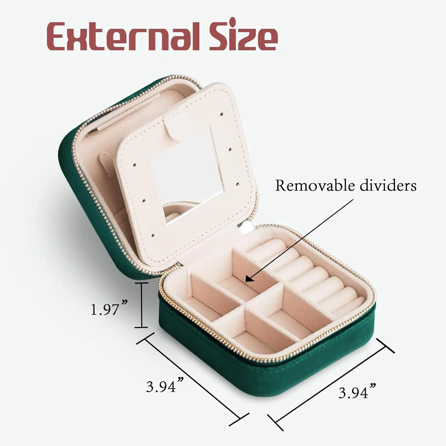 Plush Velvet Travel Jewelry Case with Mirror, Jewelry Box Organizer for Women Girls,Small Portable Organizer Boxes for Rings Earrings Necklaces BraceletsEmerald