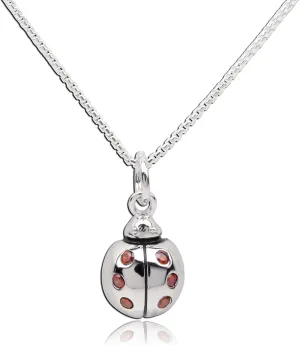 Precious Pieces Children's Sterling Silver Ladybug Pendant Necklace with Red CZs, 14"
