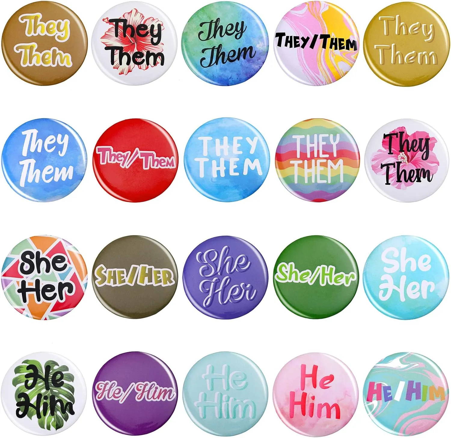 Pronoun Badges Pins Gender Identity Pins They/them,she/her, He/him Pronoun Pin Buttons, Multiple Colors
