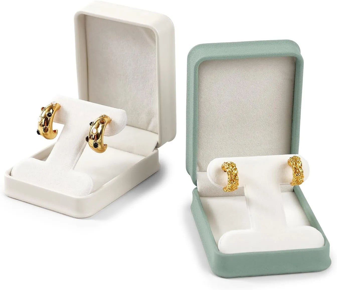 PU Leather Earrings Box Velvet Interior T-style Stud Earrings Gift Box(Beige)