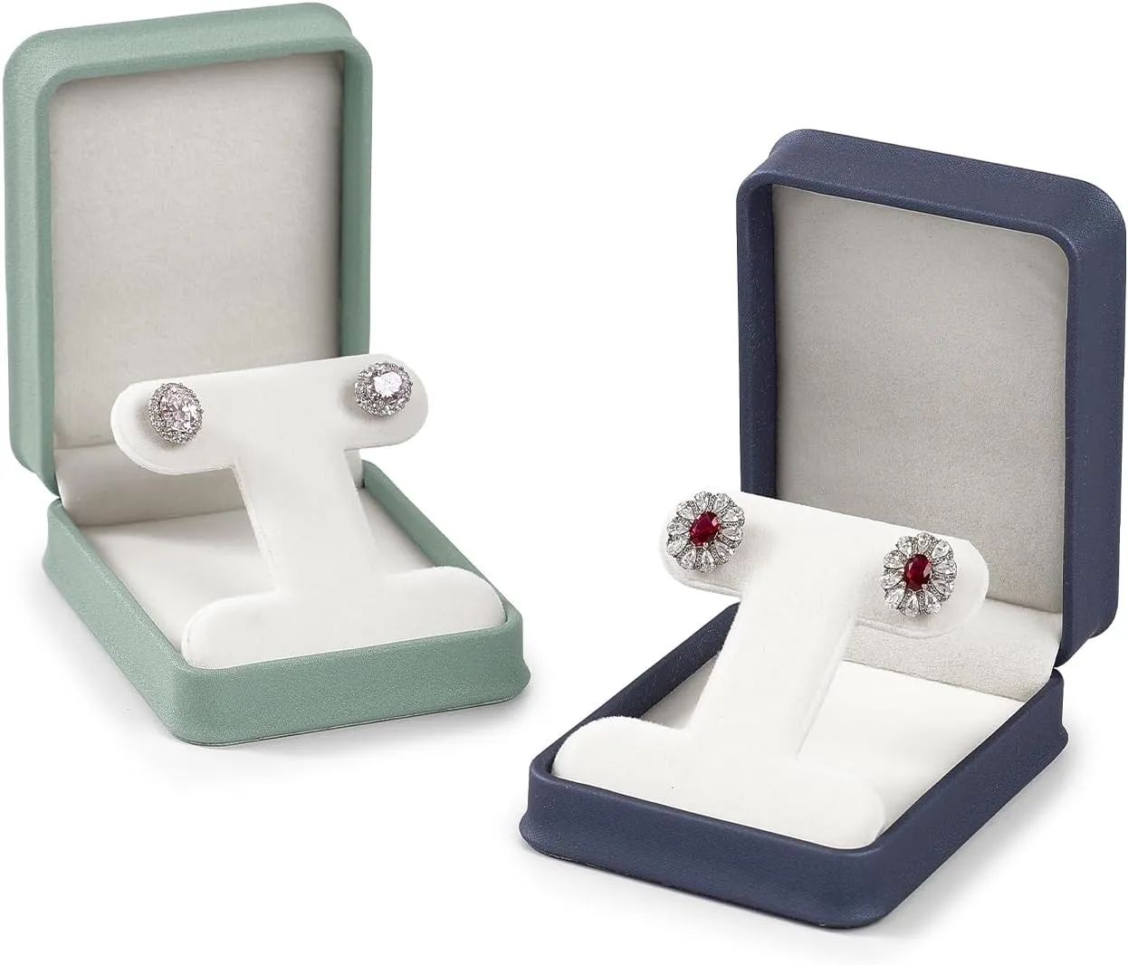 PU Leather Earrings Box Velvet Interior T-style Stud Earrings Gift Box(Green)