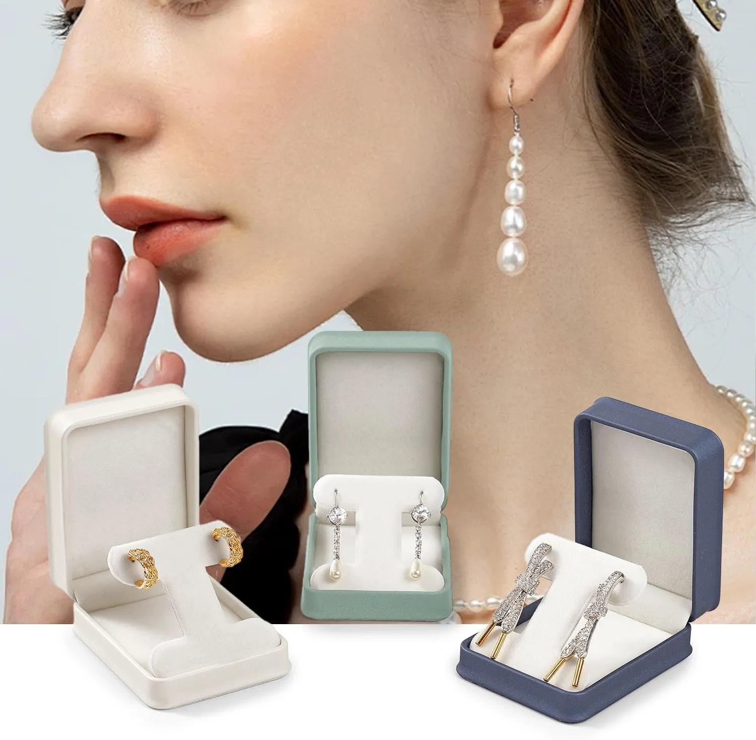 PU Leather Earrings Box Velvet Interior T-style Stud Earrings Gift Box(Green)