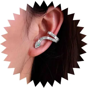 Punk Crystal Snake Ear Cuff Earrings Silver Snake Cuff Wrap Earrings Rhinestone Snake Climber Earrings Serpent No Piercing Earrings Jewelry for Women