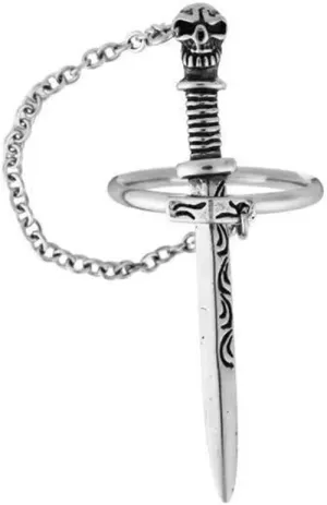 Punk Sword with Chain Link Rings Small Retro Plug-in Ring for Women Men Cool Personalized Hip Hop Fashion Vintage Middle Thumb Finger Band Hypoallergenic Unique Jewelry Size 8