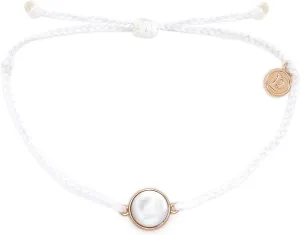 Pura Vida Rose Gold Mother of Pearl Bracelet - Plated Charm, Adjustable Waterproof Band