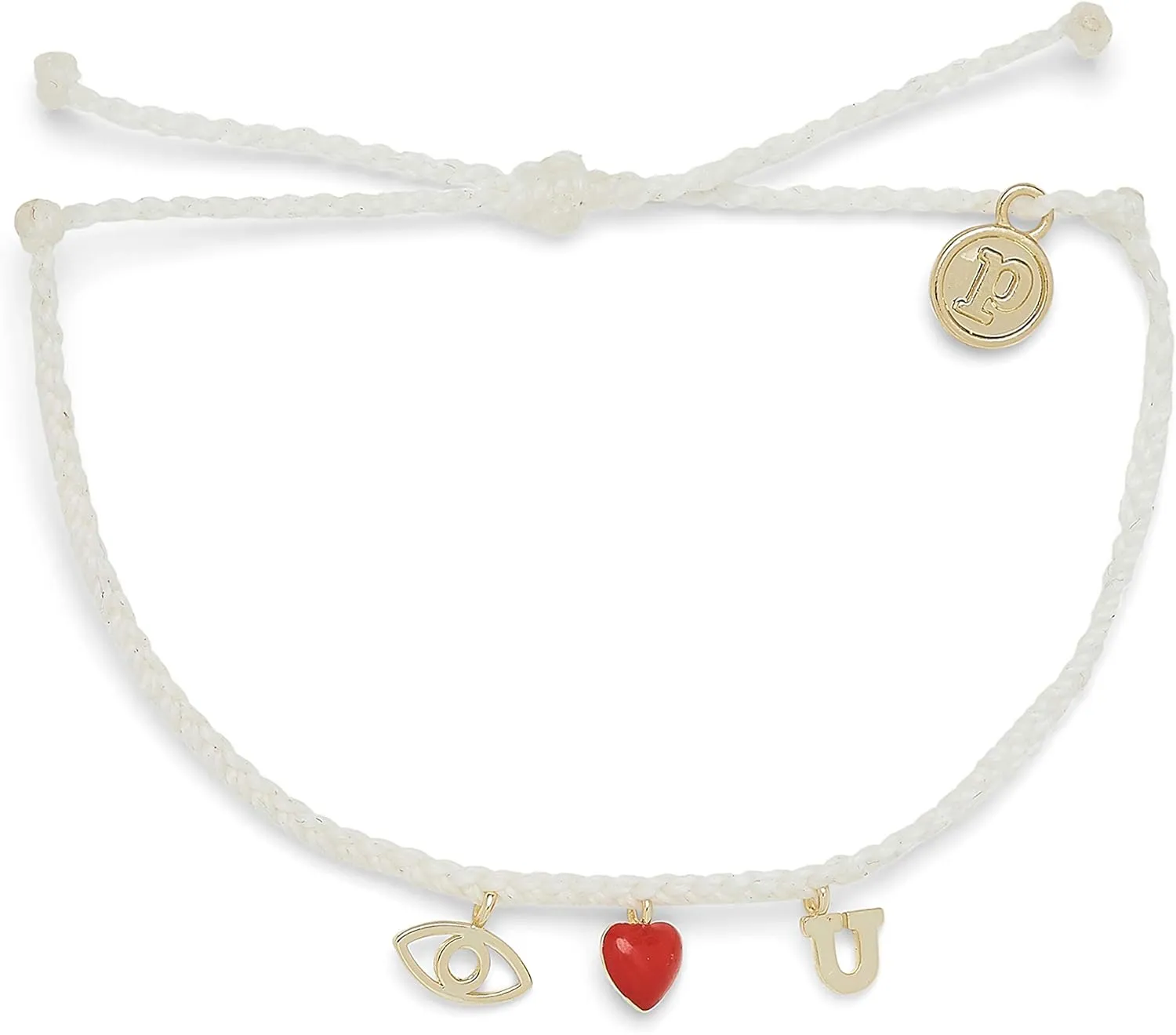 Pura Vida Silver or Gold Eye Love You Bracelet - 100% Waterproof, Adjustable Band - Plated Brand Charm