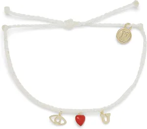 Pura Vida Silver or Gold Eye Love You Bracelet - 100% Waterproof, Adjustable Band - Plated Brand Charm