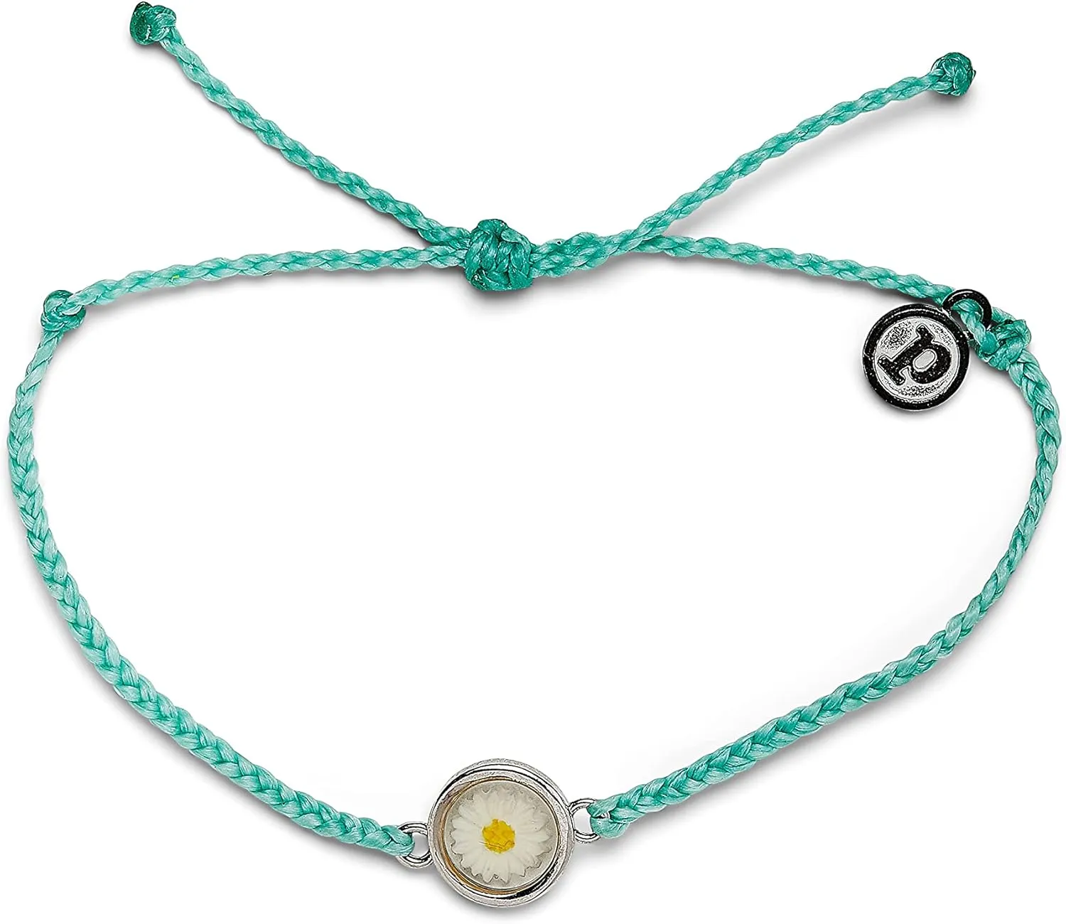 Pura Vida Silver or Rose Gold-Plated Meadow Daisy Bracelet - Adjustable Band, Coated Brand Charm