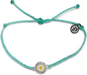 Pura Vida Silver or Rose Gold-Plated Meadow Daisy Bracelet - Adjustable Band, Coated Brand Charm