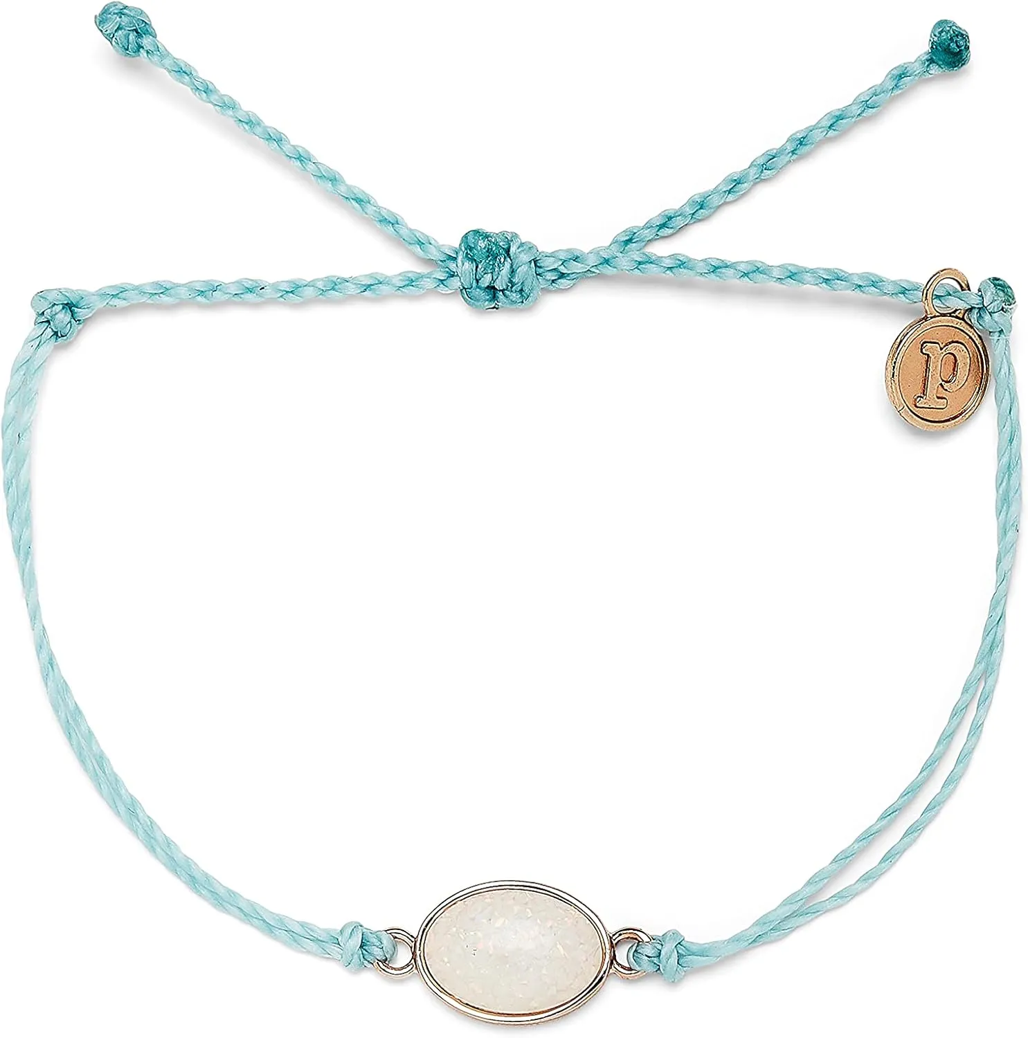 Pura Vida Silver or Rose Gold-Plated Opal Bracelet w/Blue or White Stone - Adjustable Band, Brand Charm