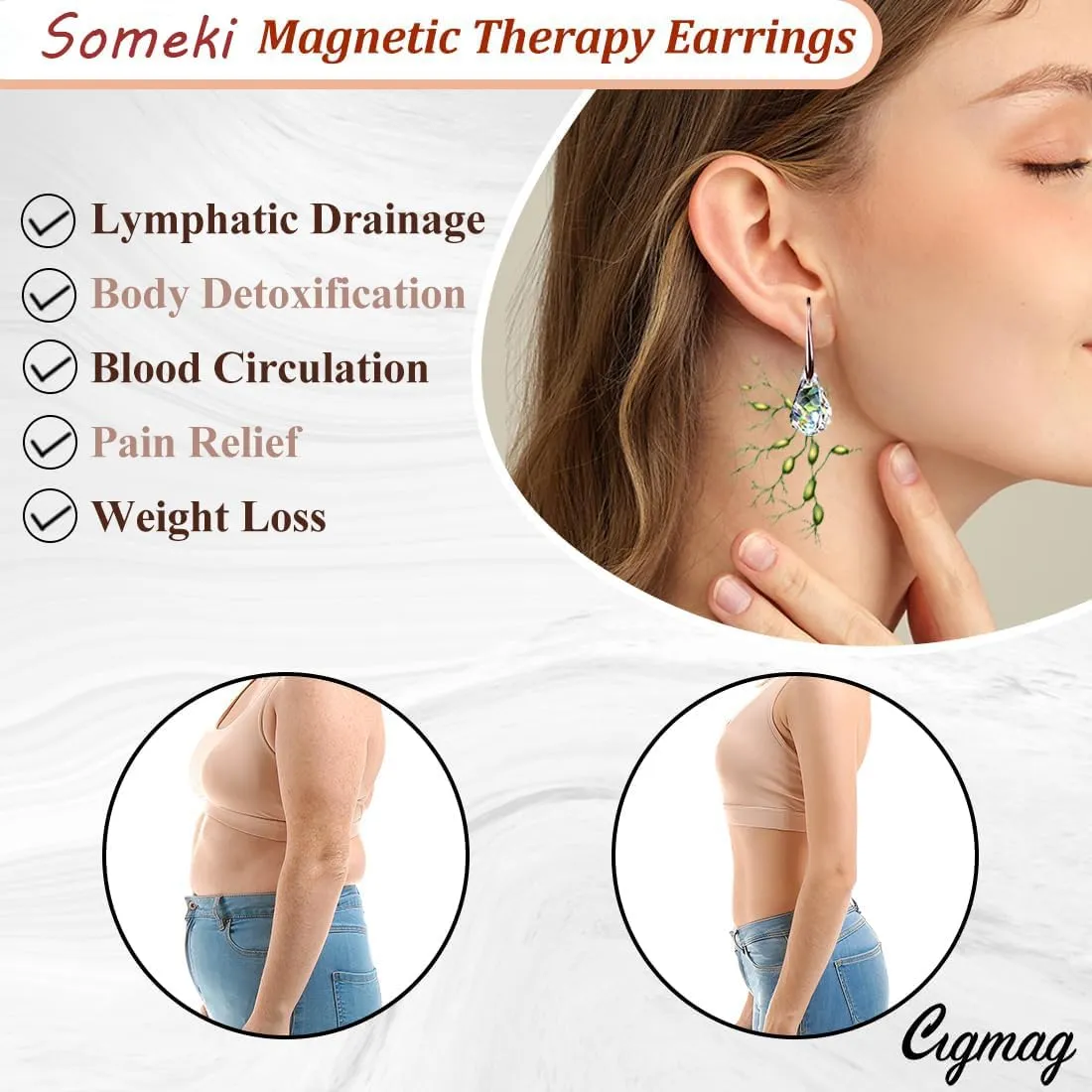 Quartz Stone Lymphatic Earrings, 2Pcs Lymphvity Germanium Earrings, Lymphatic Drainage Earrings, Crystal Sparkling Dangle Acupuncture Earrings for Women Jewelry Gifts