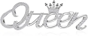 Queen Crown Brooch With Shiny Crystal Rhinestone and Letter - Fashion Elegant Princess Shape Dress Sweater Coat Lapel Pin Accessories