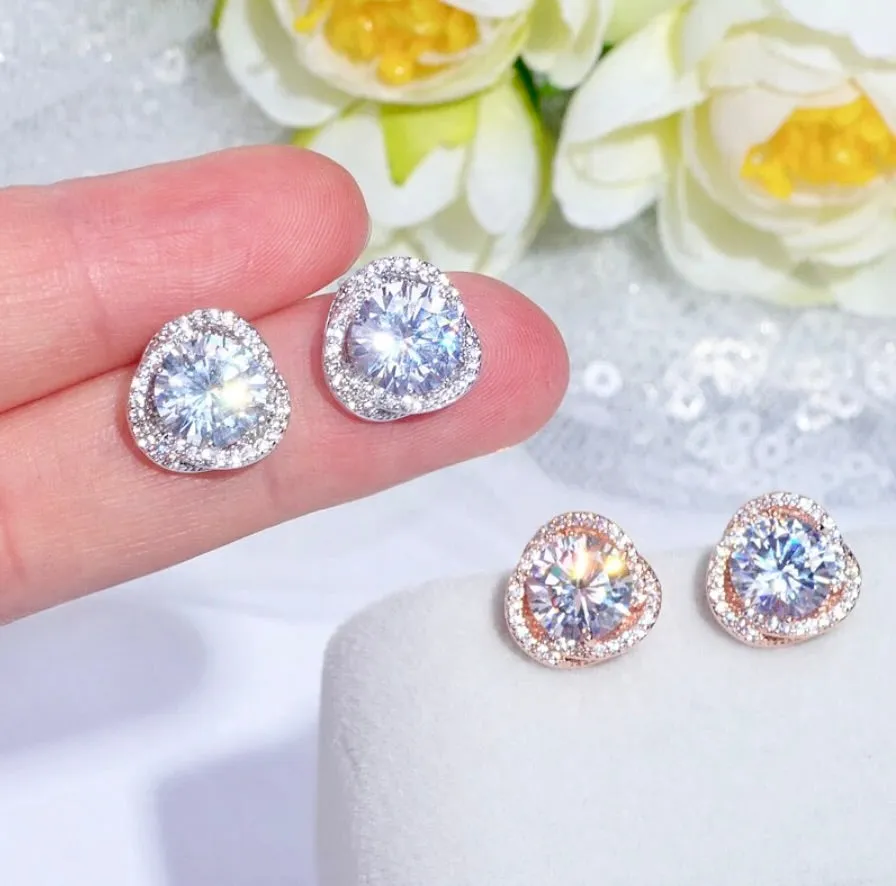 "Lou" - CZ Bridal Stud Earrings - Available in Gold and Silver
