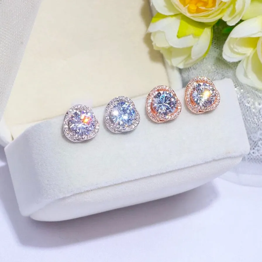 "Lou" - CZ Bridal Stud Earrings - Available in Gold and Silver